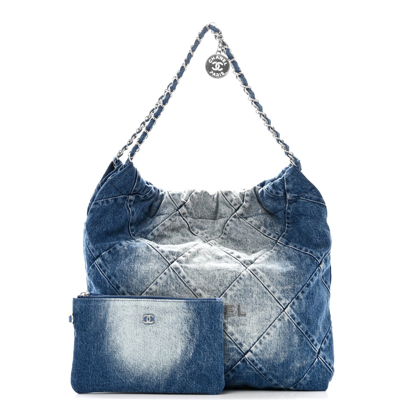 Denim Quilted Chanel 22 Blue