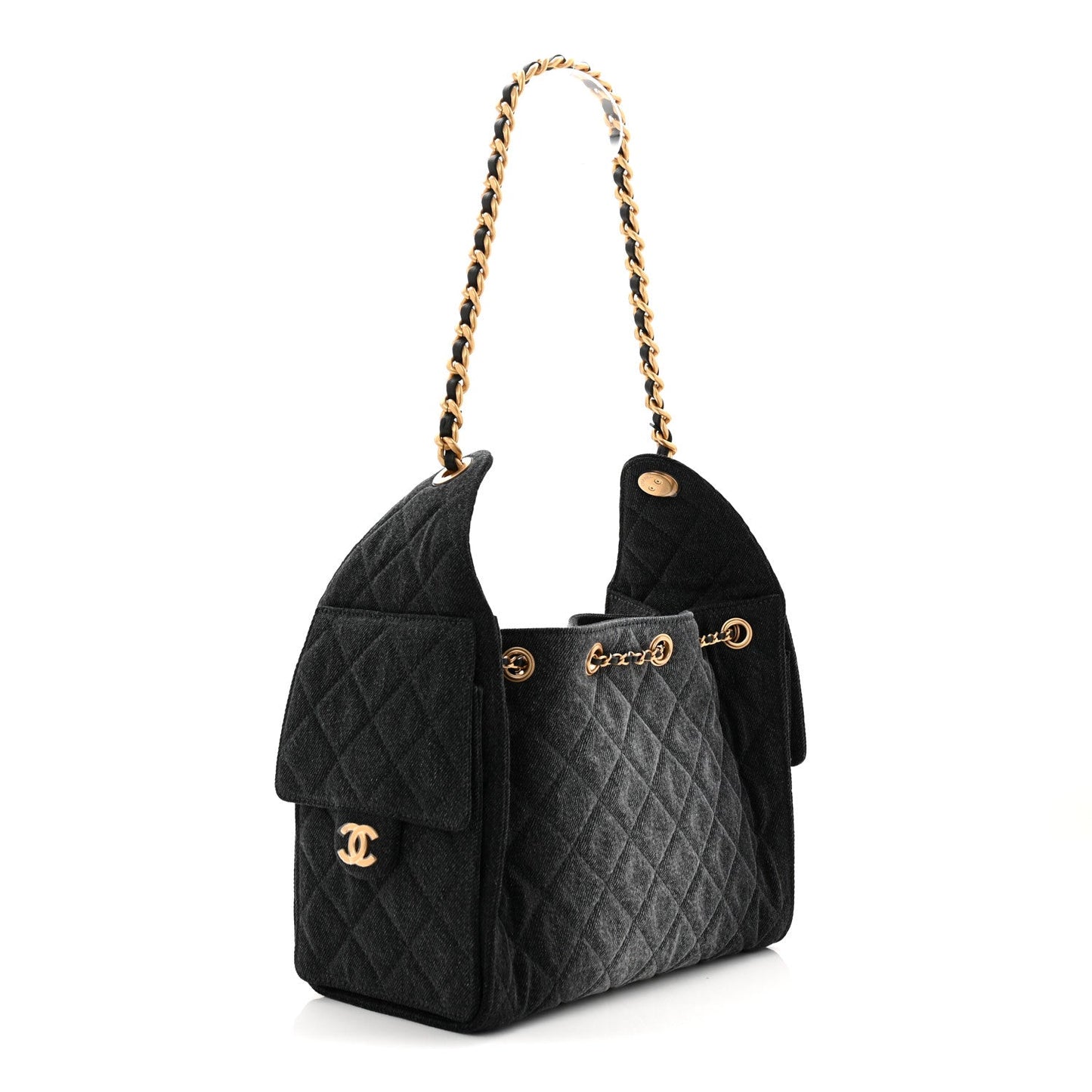 Washed Denim Quilted Small Chanel 25 Handbag Black