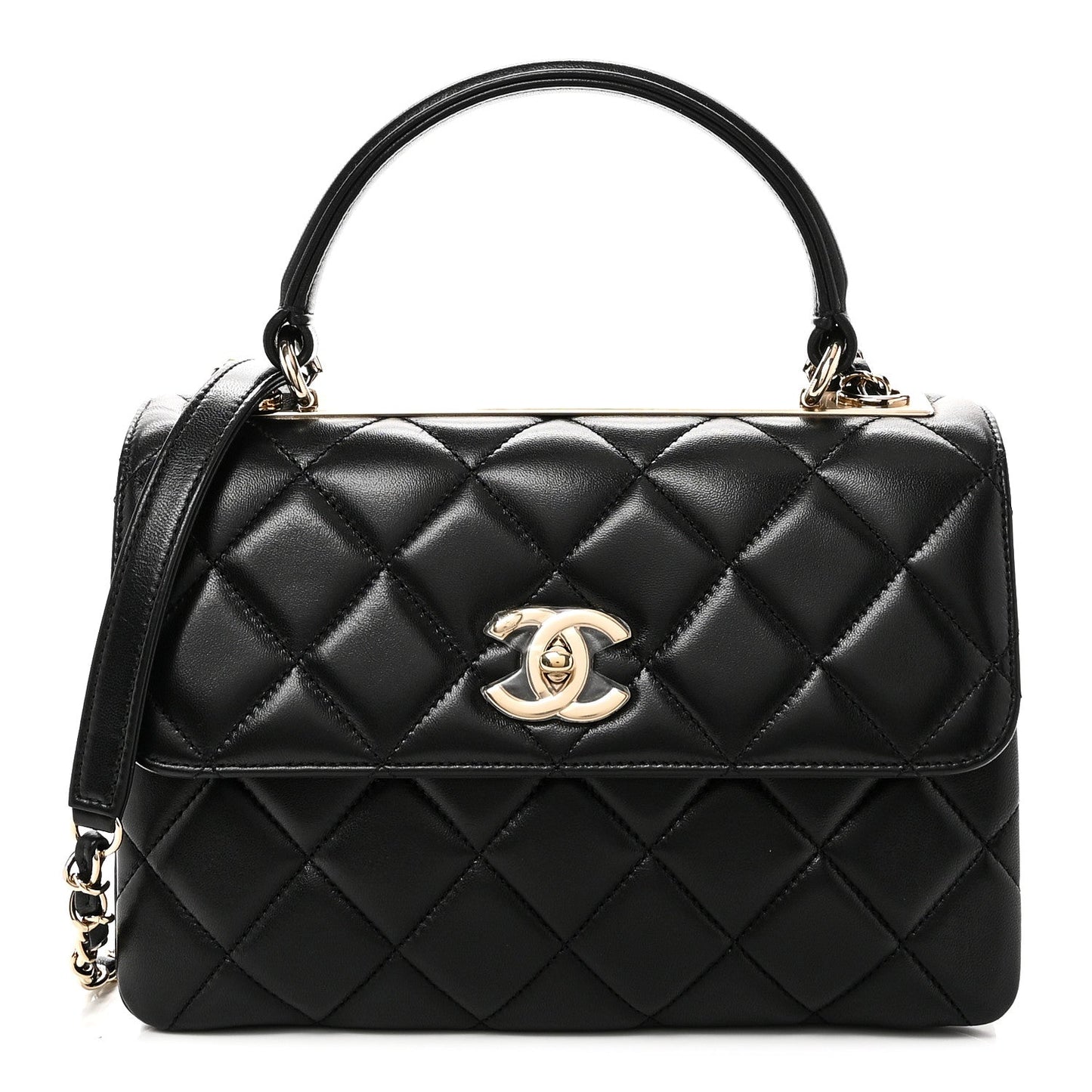 Lambskin Quilted Small Trendy CC Dual Handle Flap Bag Black