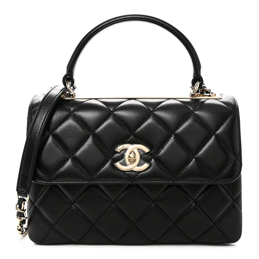 Lambskin Quilted Small Trendy CC Dual Handle Flap Bag Black