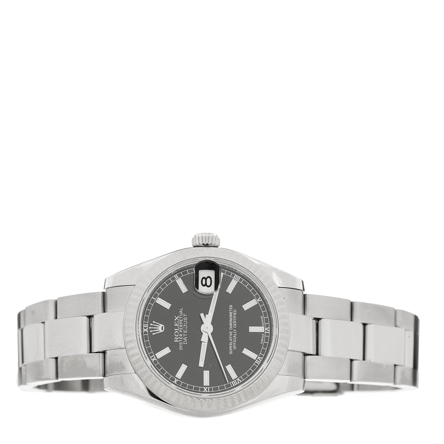 Stainless Steel 18K White Gold 31mm Oyster Perpetual Datejust Watch Black 178274