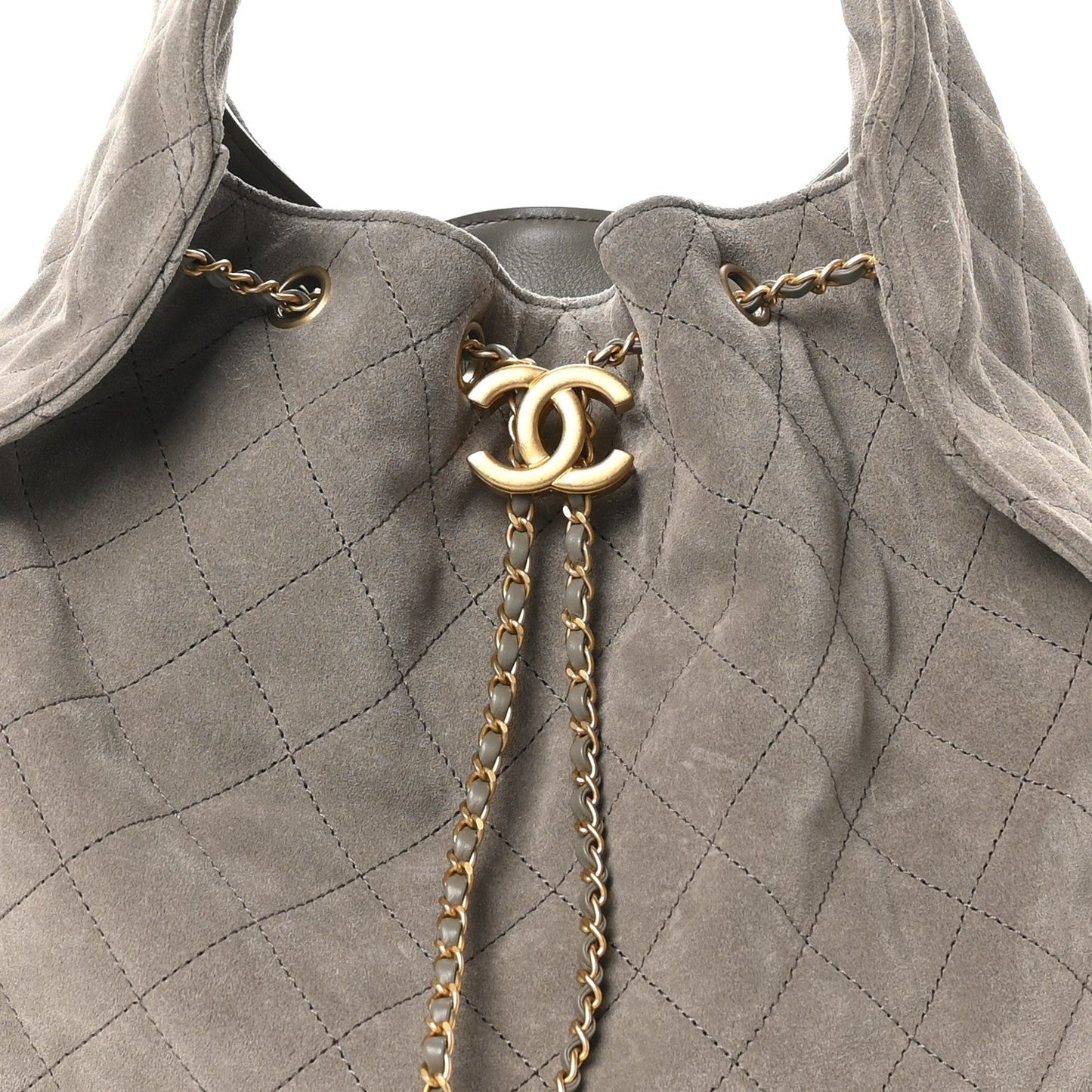 Suede Quilted Medium Chanel 25 Handbag Dark Grey