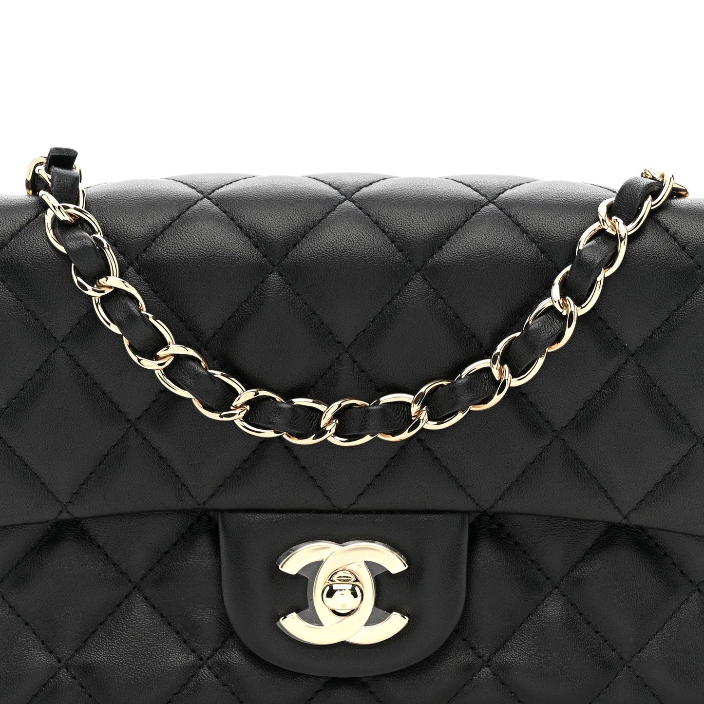 Lambskin Quilted Mini Rectangular Flap Black