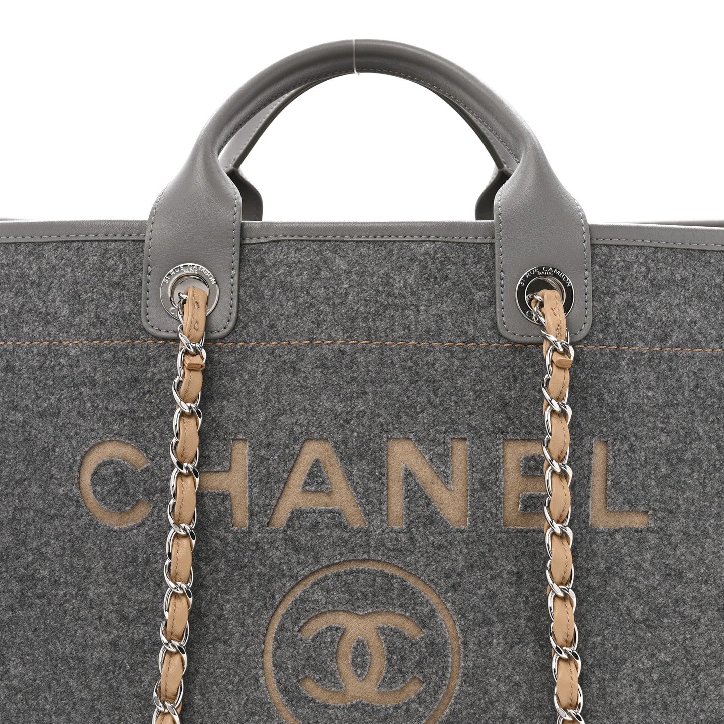 Wool Felt Large Deauville Tote Grey Beige