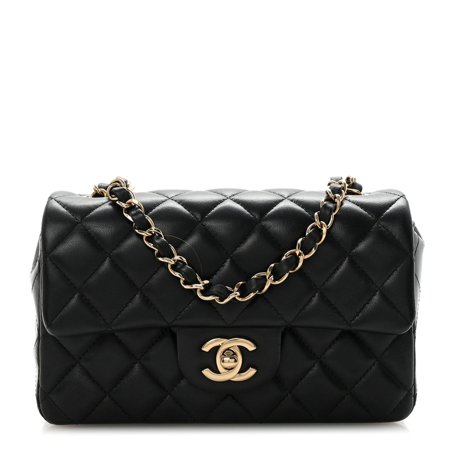 Lambskin Quilted Mini Rectangular Flap Black