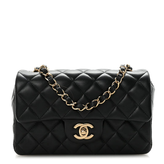 Lambskin Quilted Mini Rectangular Flap Black