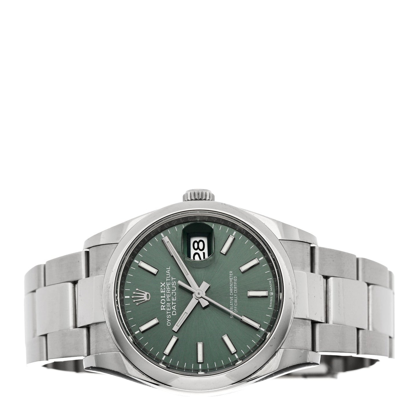 Stainless Steel 36mm Oyster Perpetual Datejust Watch Mint Green 126200