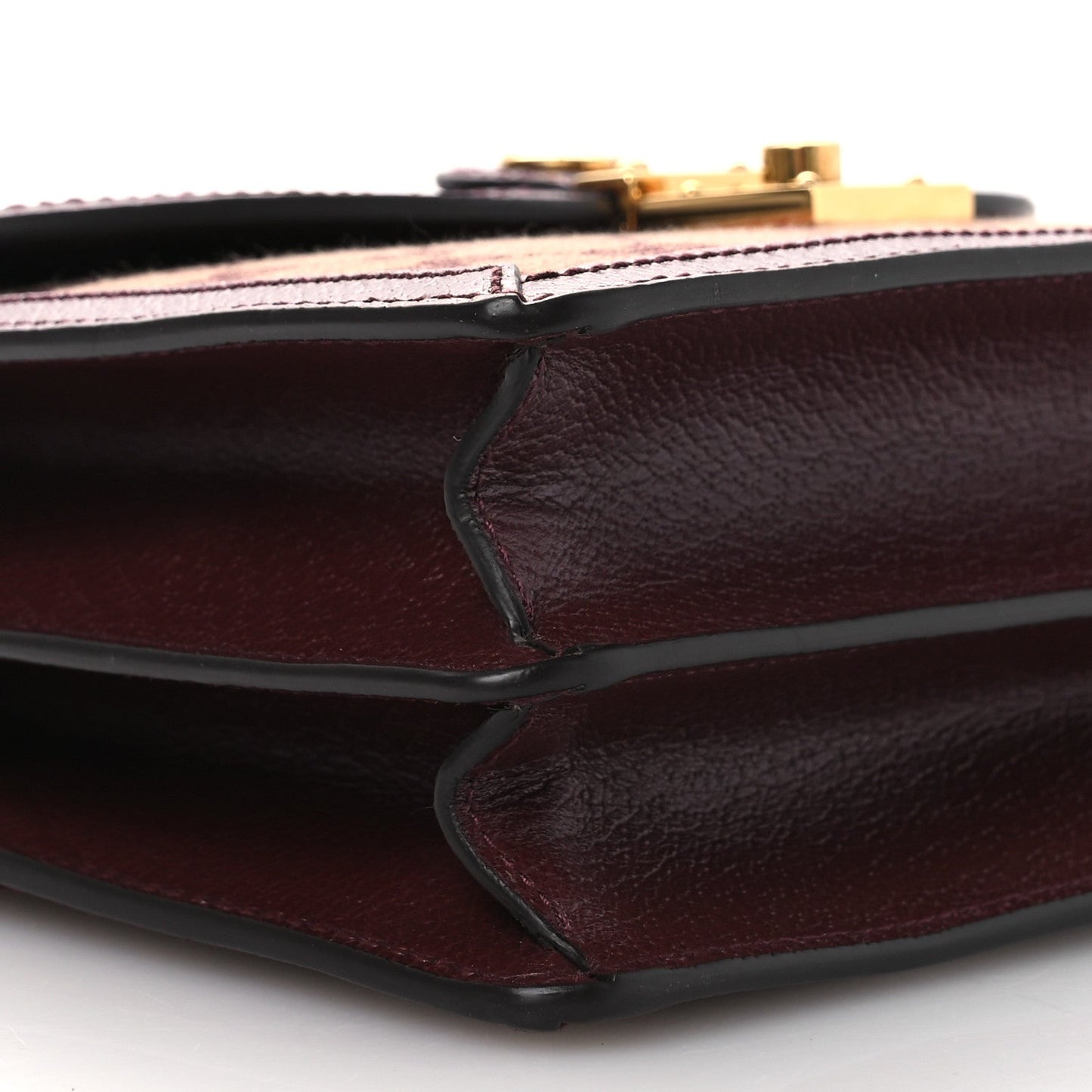 GG Supreme Monogram Textured Dollar Calfskin Web Small Ophidia Padlock Top Handle Bag Bordeaux