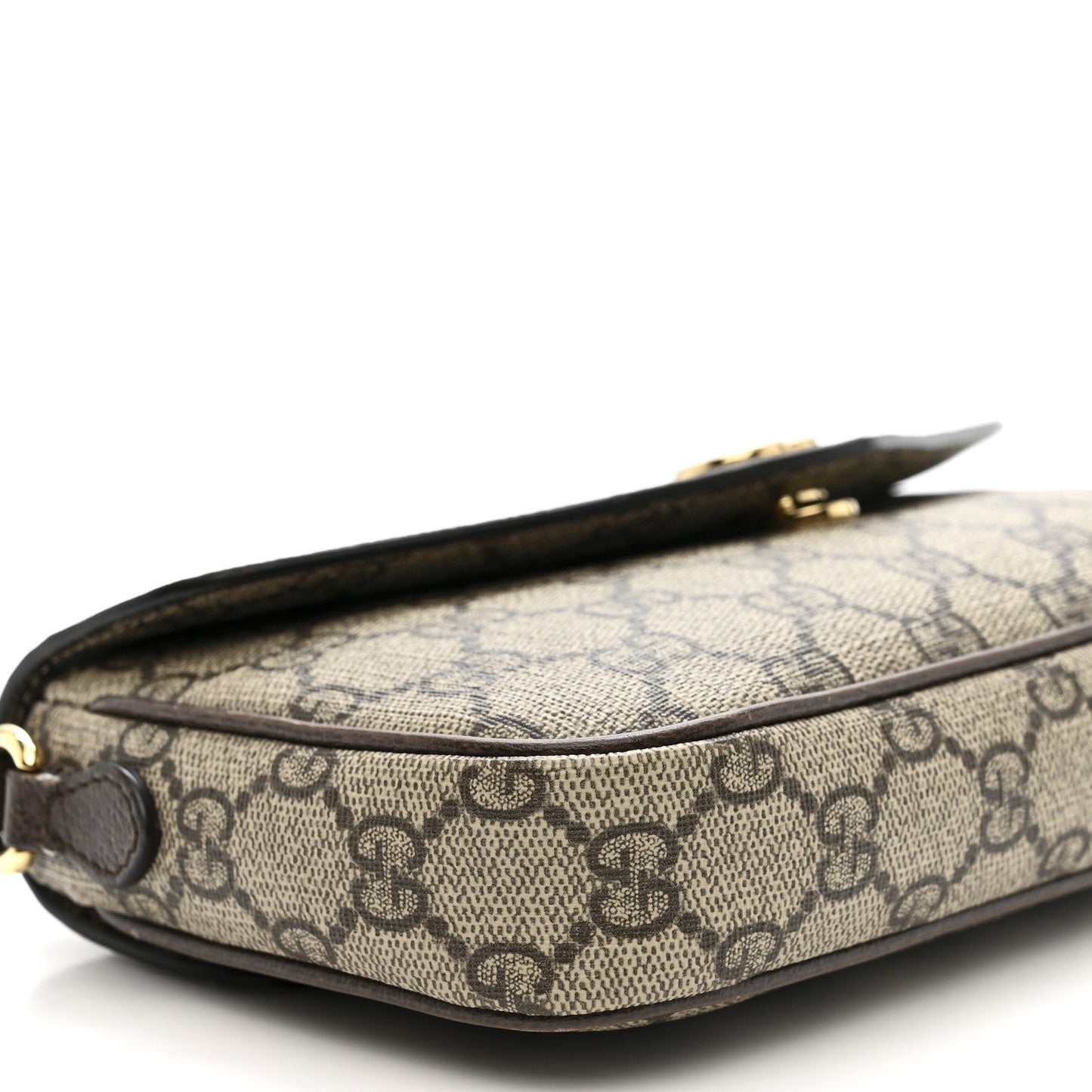 GG Supreme Monogram Textured Dollar Calfskin Web Mini Ophidia Envelope Shoulder Bag Beige Ebony New Acero