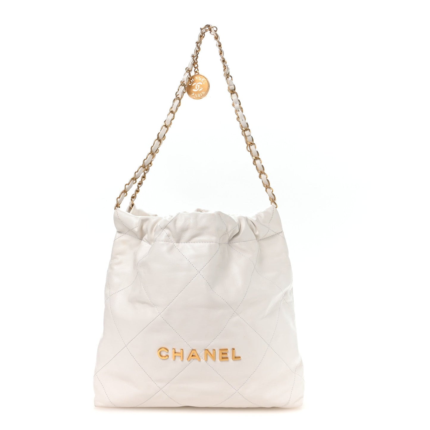 Shiny Calfskin Quilted Small Chanel 22 White