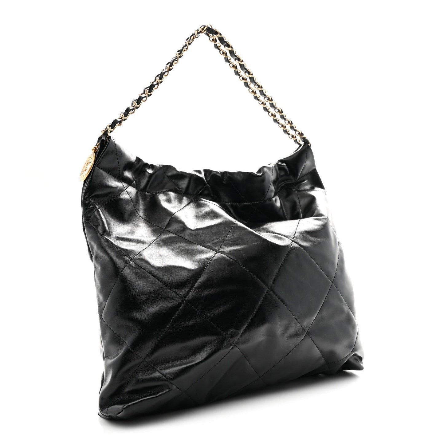 Shiny Calfskin Quilted Chanel 22 Black