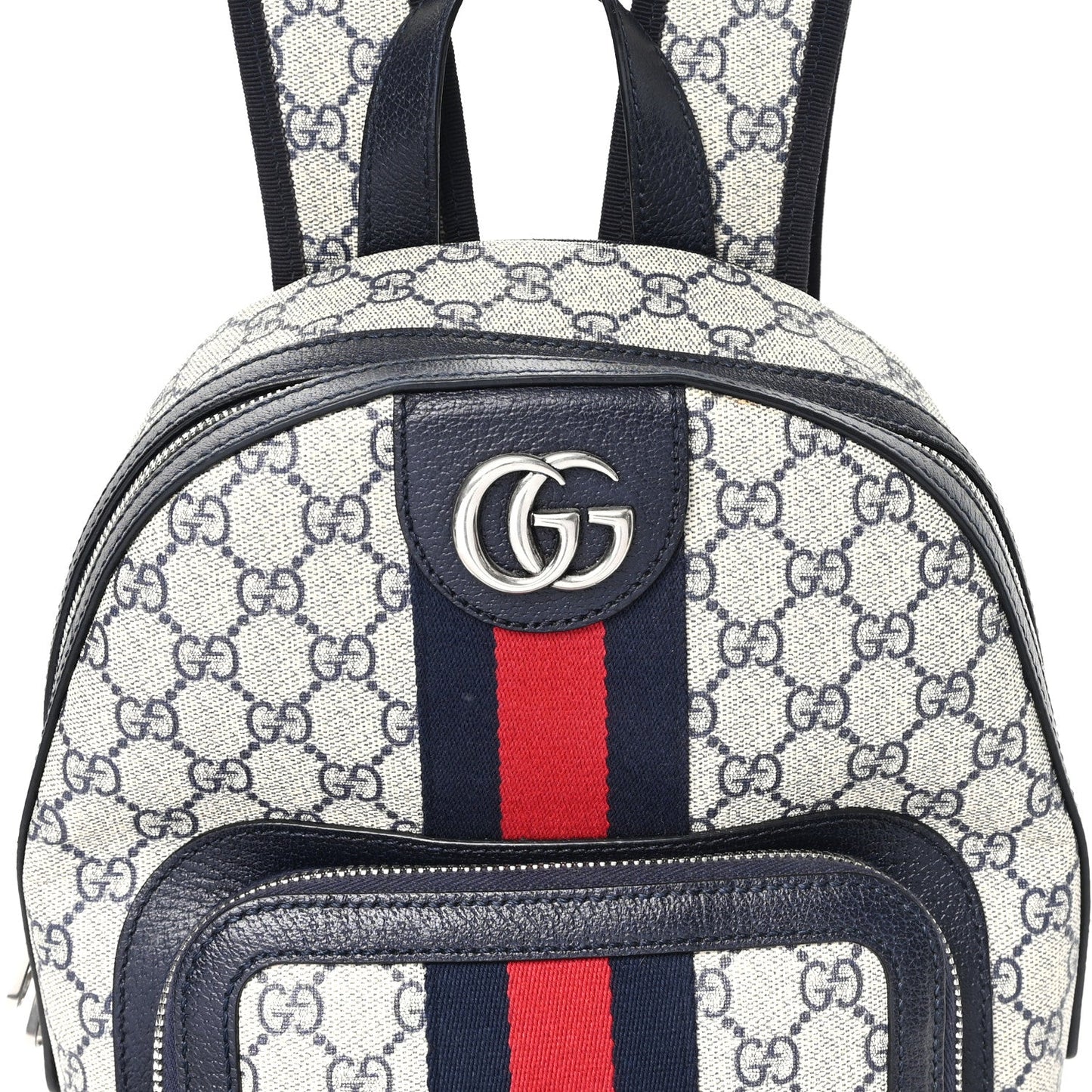 GG Supreme Monogram Textured Dollar Calfskin Web Small Ophidia Day Backpack Beige Blue Black