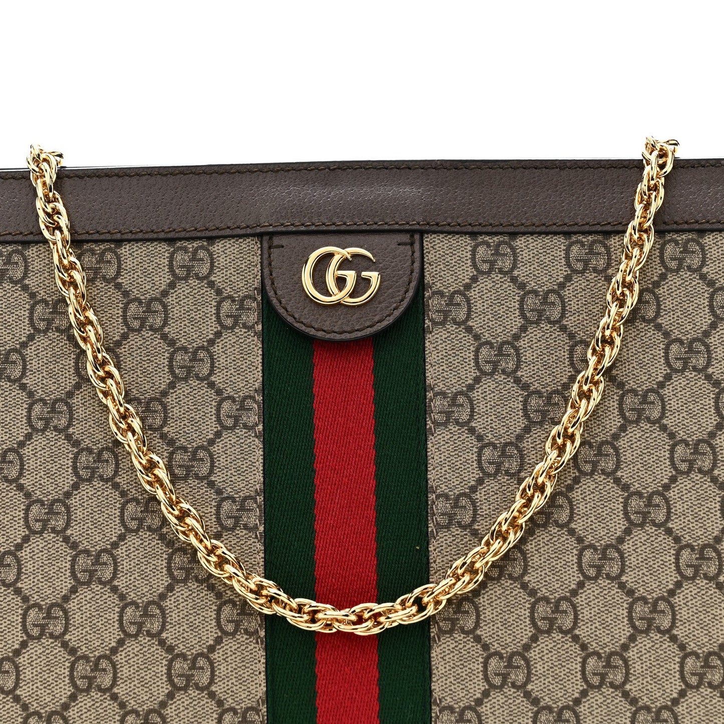 GG Supreme Monogram Web Medium Ophidia Chain Shoulder Bag Brown