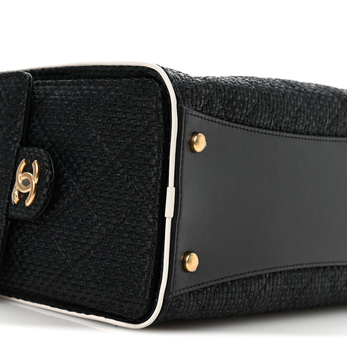 Braided Raffia Calfskin Small Chanel 25 Handbag Black White