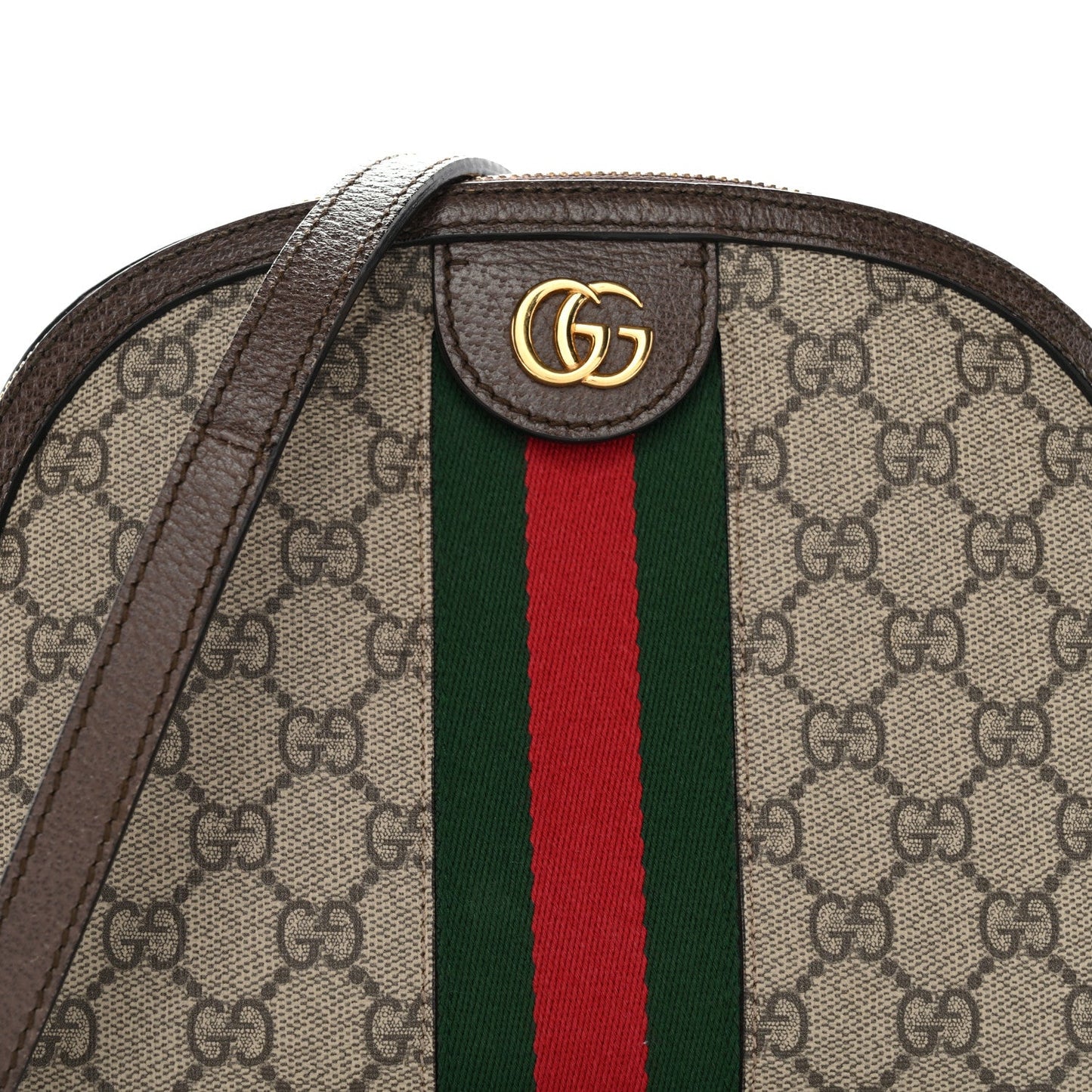 GG Supreme Monogram Textured Dollar Calfskin Web Small Ophidia Dome Shoulder Bag Beige Ebony New Acero