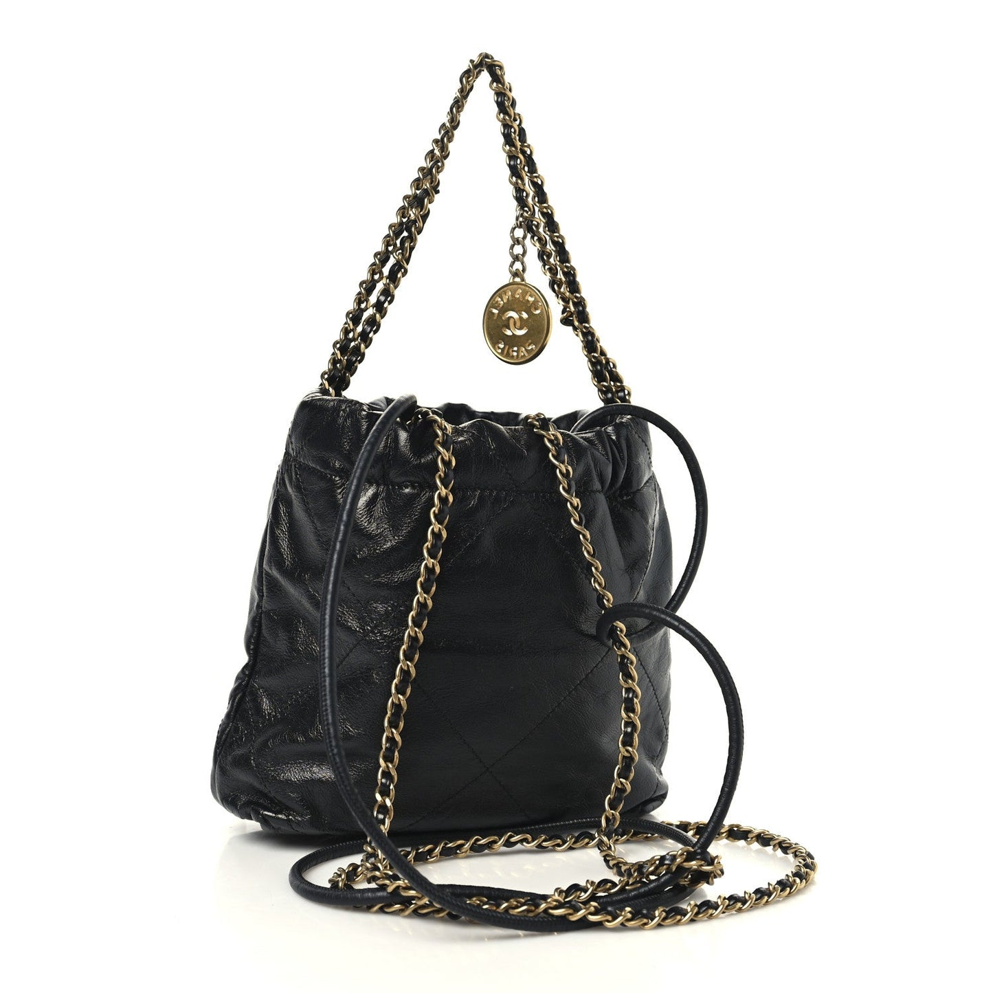 Shiny Calfskin Quilted Mini Chanel 22 Black