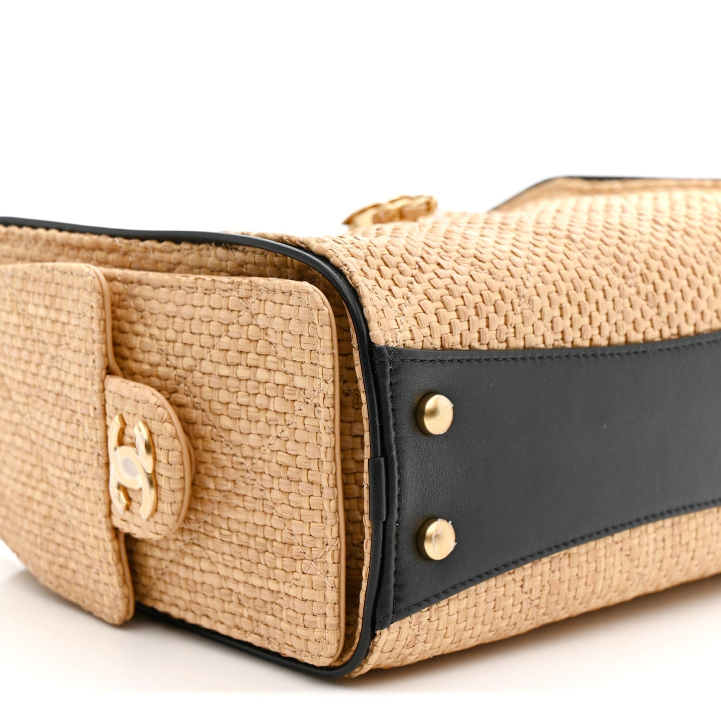 Braided Raffia Calfskin Quilted Mini Chanel 25 Handbag Beige Black