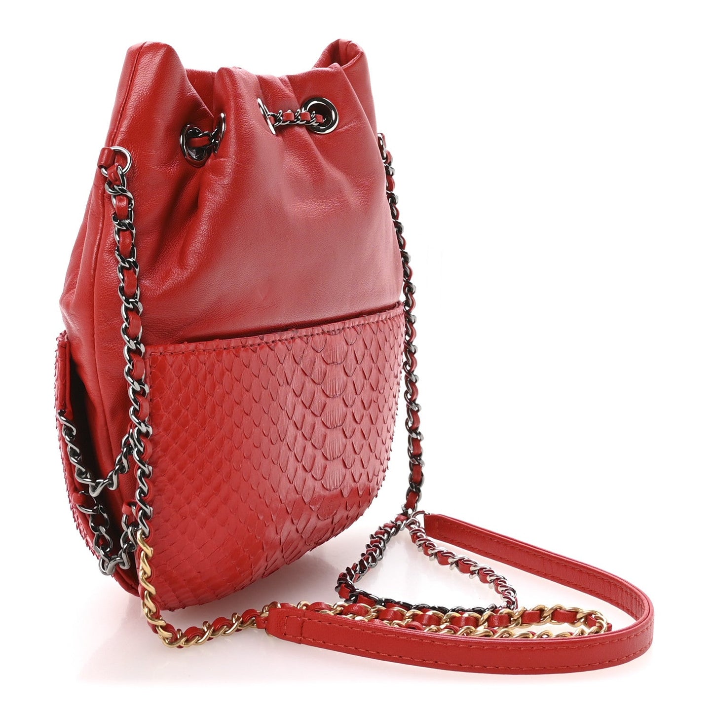 Snakeskin Calfskin Gabrielle Bucket Red