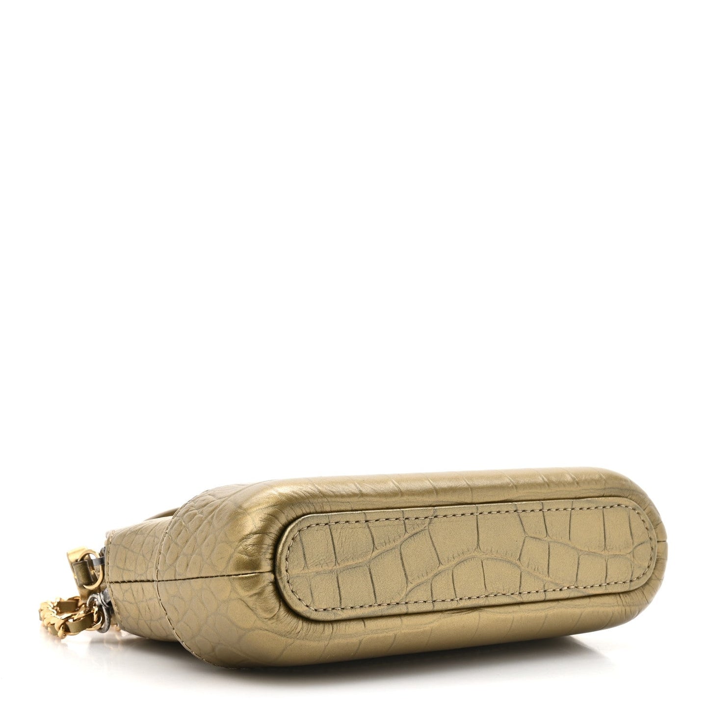 Metallic Calfskin Crocodile Embossed Small Gabrielle Clutch With Chain Gold