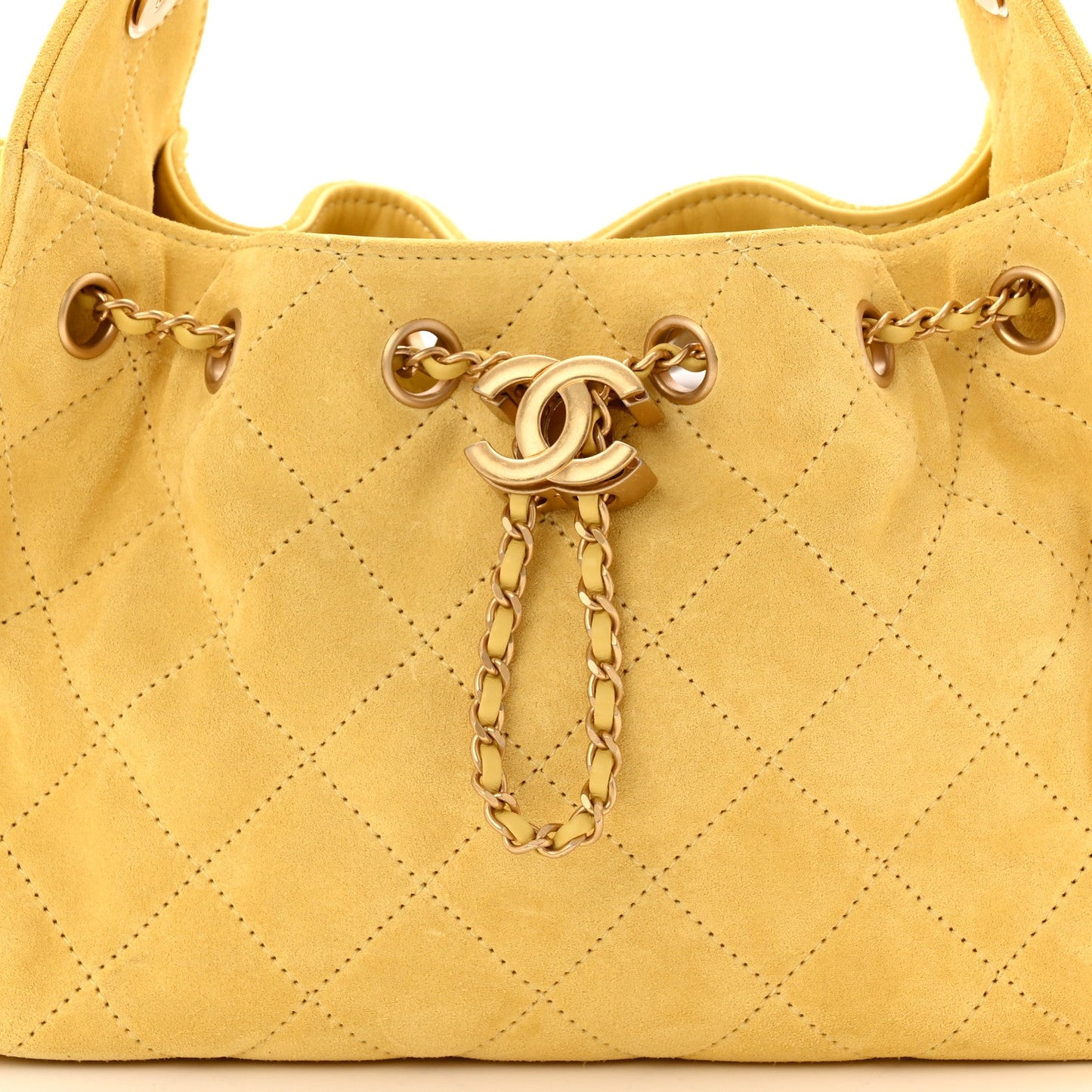 Suede Quilted Mini Chanel 25 Handbag Yellow