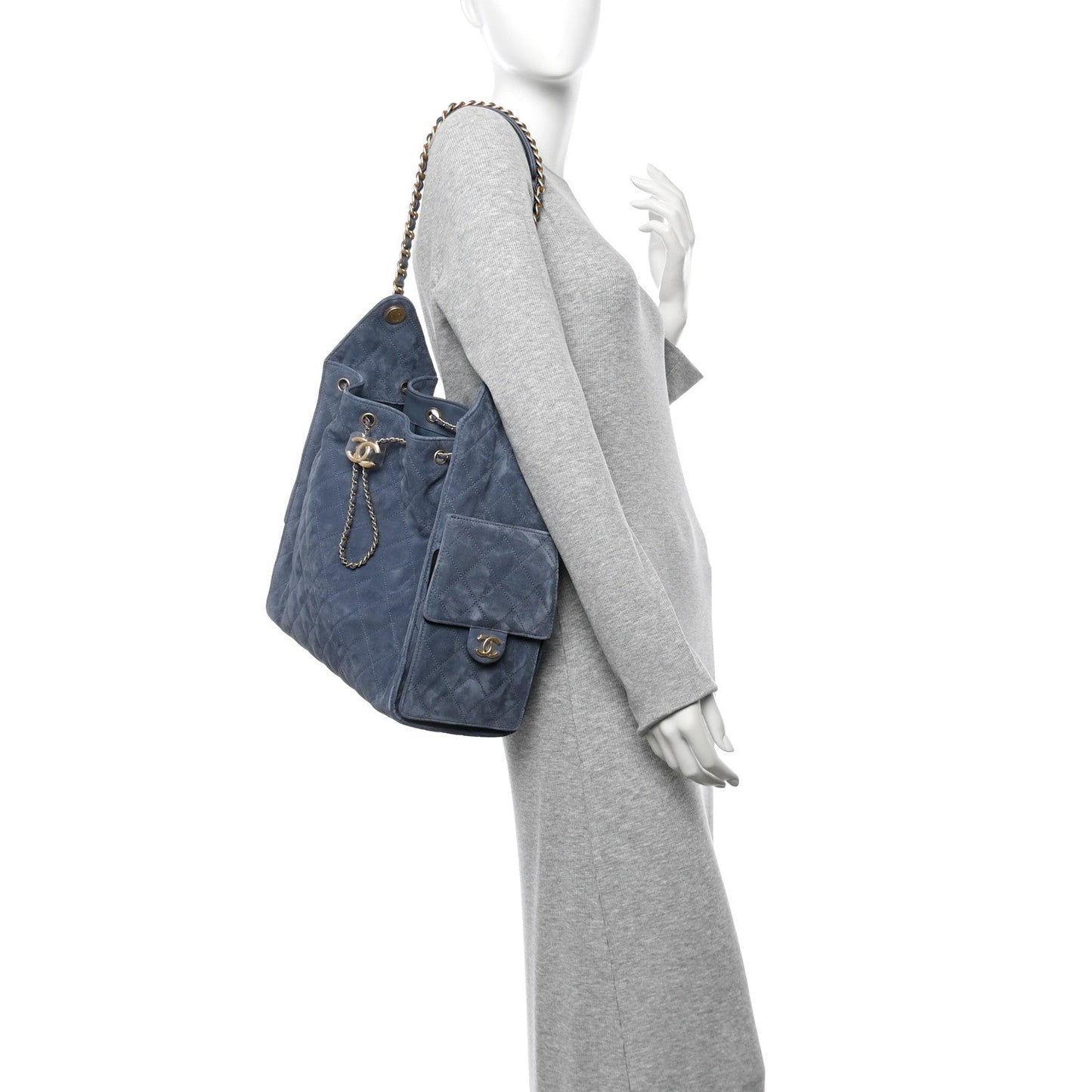 Suede Quilted Medium Chanel 25 Handbag Blue