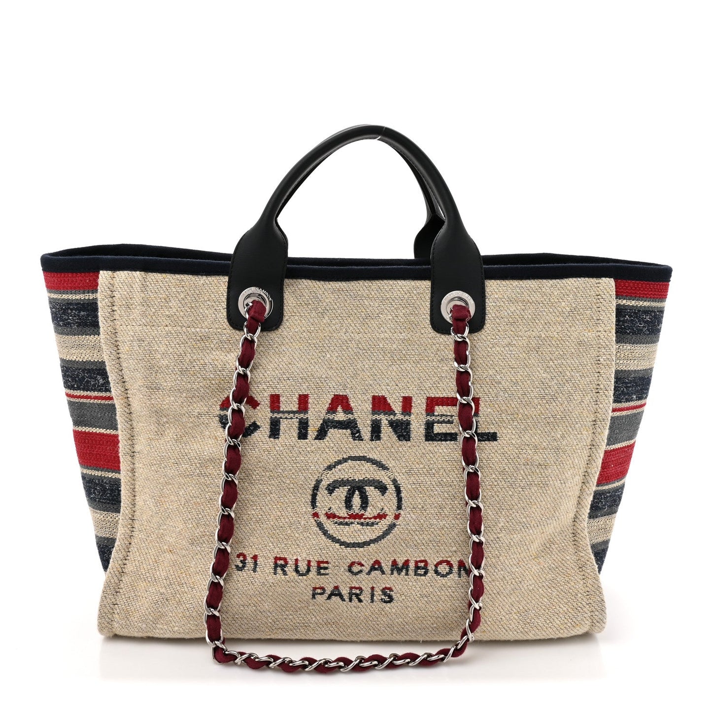 Striped Canvas Medium Deauville Tote Beige