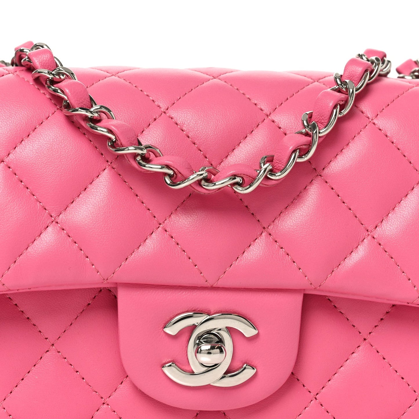 Lambskin Quilted Mini Rectangular Flap Pink