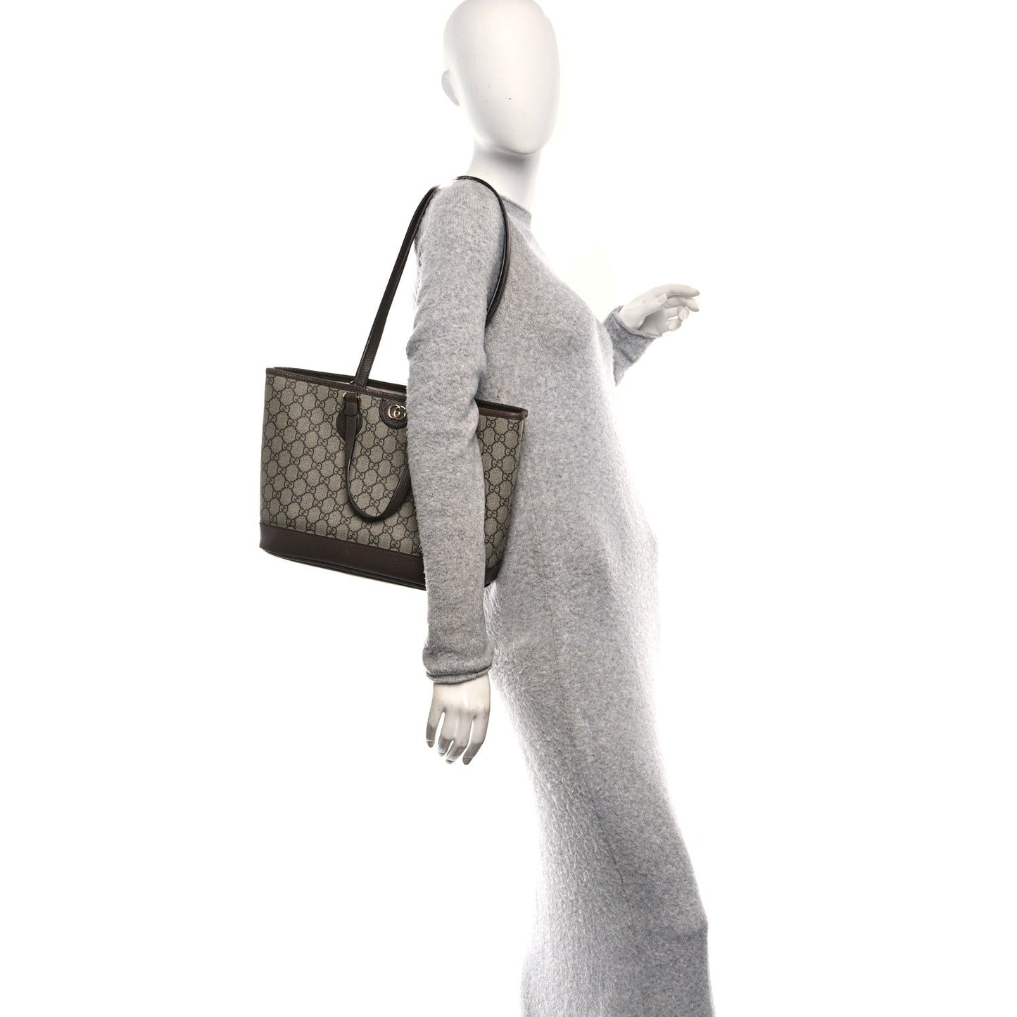GG Supreme Monogram Textured Calfskin Small Ophidia Shoulder Tote Bag Beige Ebony New Acero