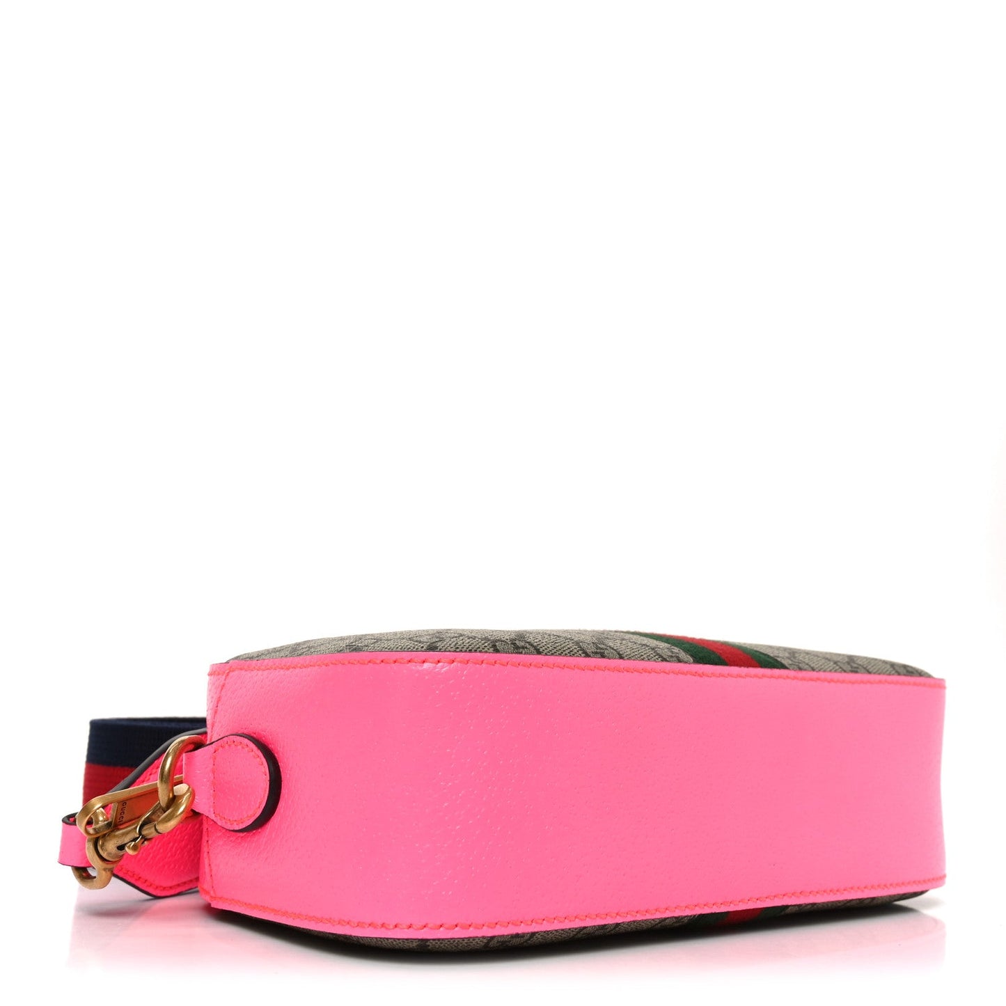 GG Supreme Monogram Textured Dollar Calfskin Web Ophidia Small Crossbody Bag Beige Ebony Fuchsia