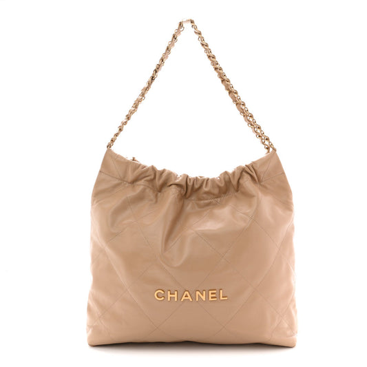 Shiny Calfskin Quilted Chanel 22 Beige