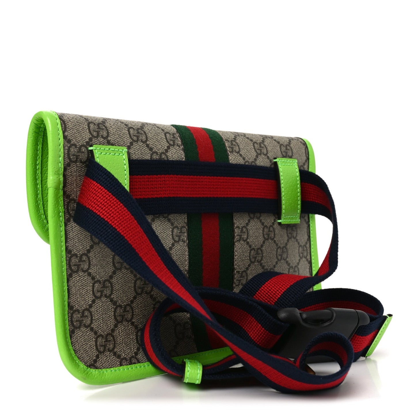 GG Supreme Monogram Web Small Ophidia Belt Bag Beige Ebony Electric Green