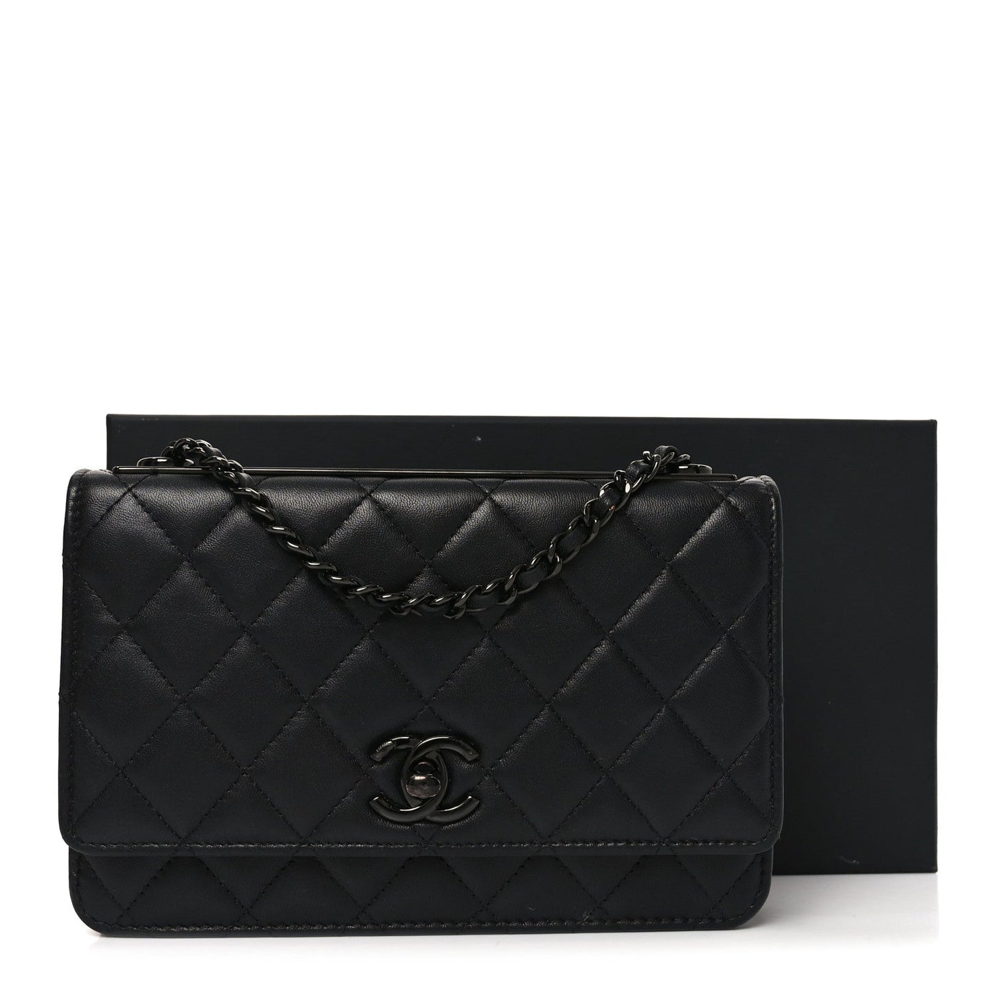 Lambskin Quilted Trendy CC Wallet On Chain WOC So Black