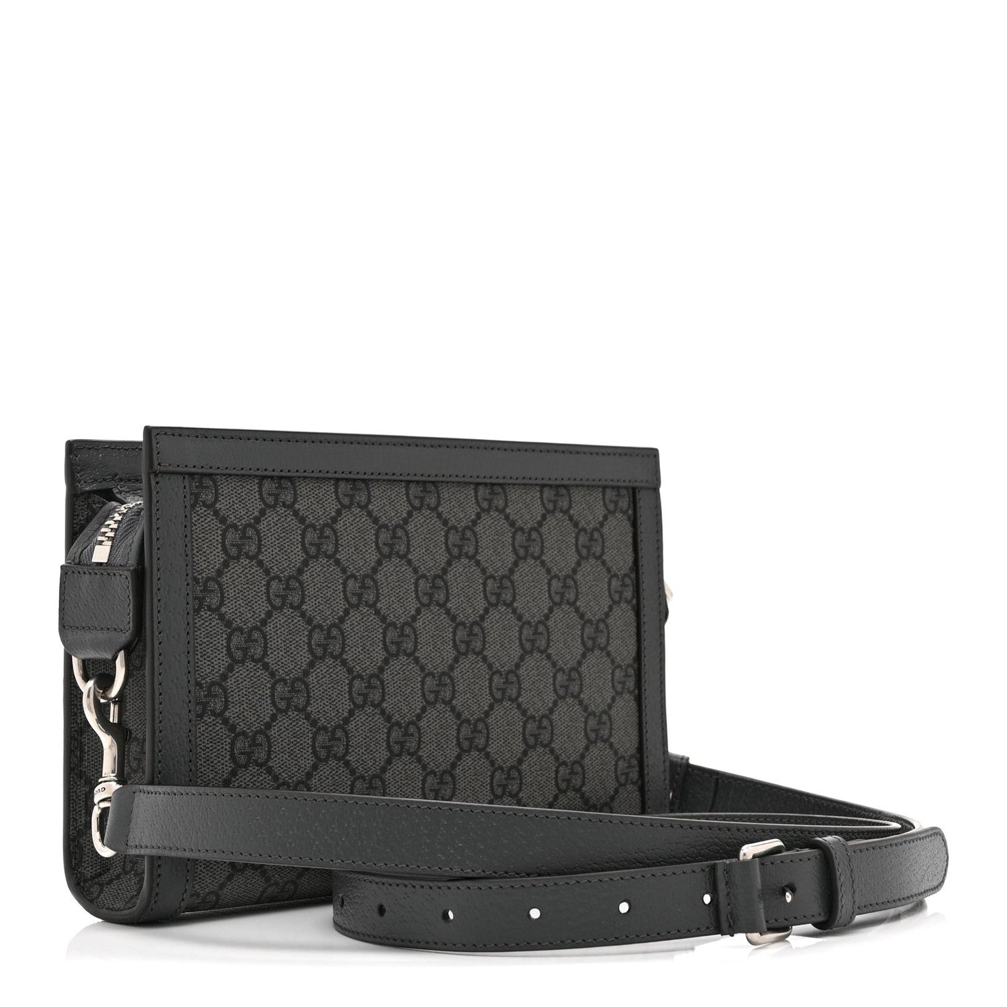 GG Supreme Monogram Textured Dollar Calfskin Web Small Ophidia Shoulder Bag  Grey Black Graphite Grey