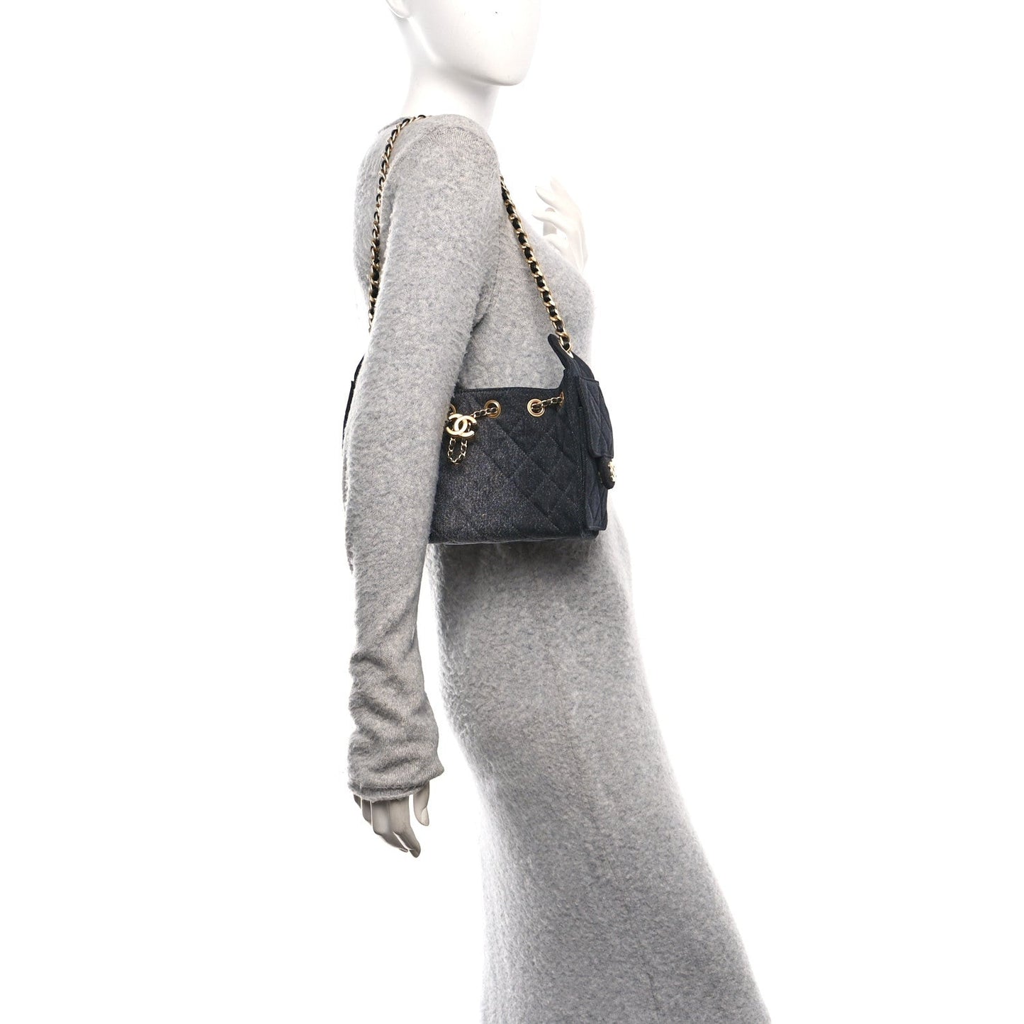 Washed Denim Quilted Mini Chanel 25 Handbag Black