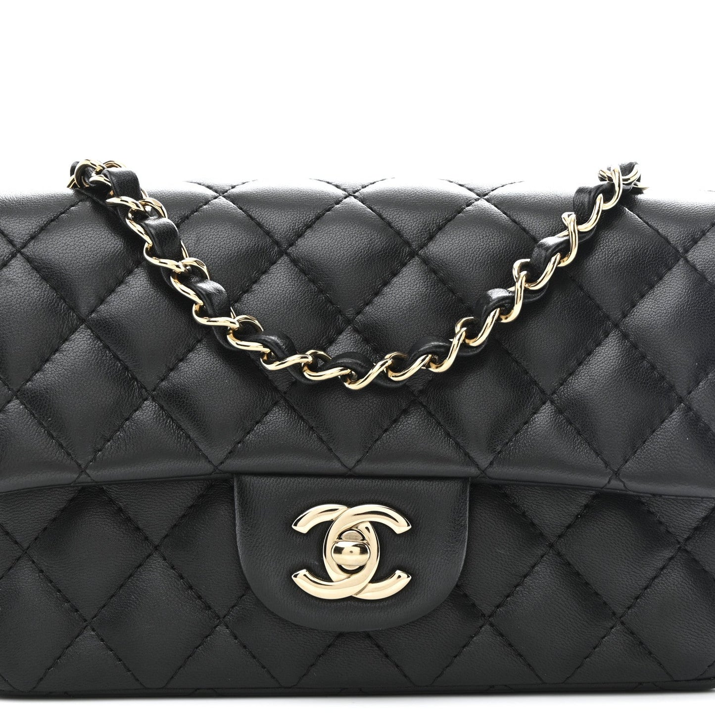 Lambskin Quilted Mini Rectangular Flap Black