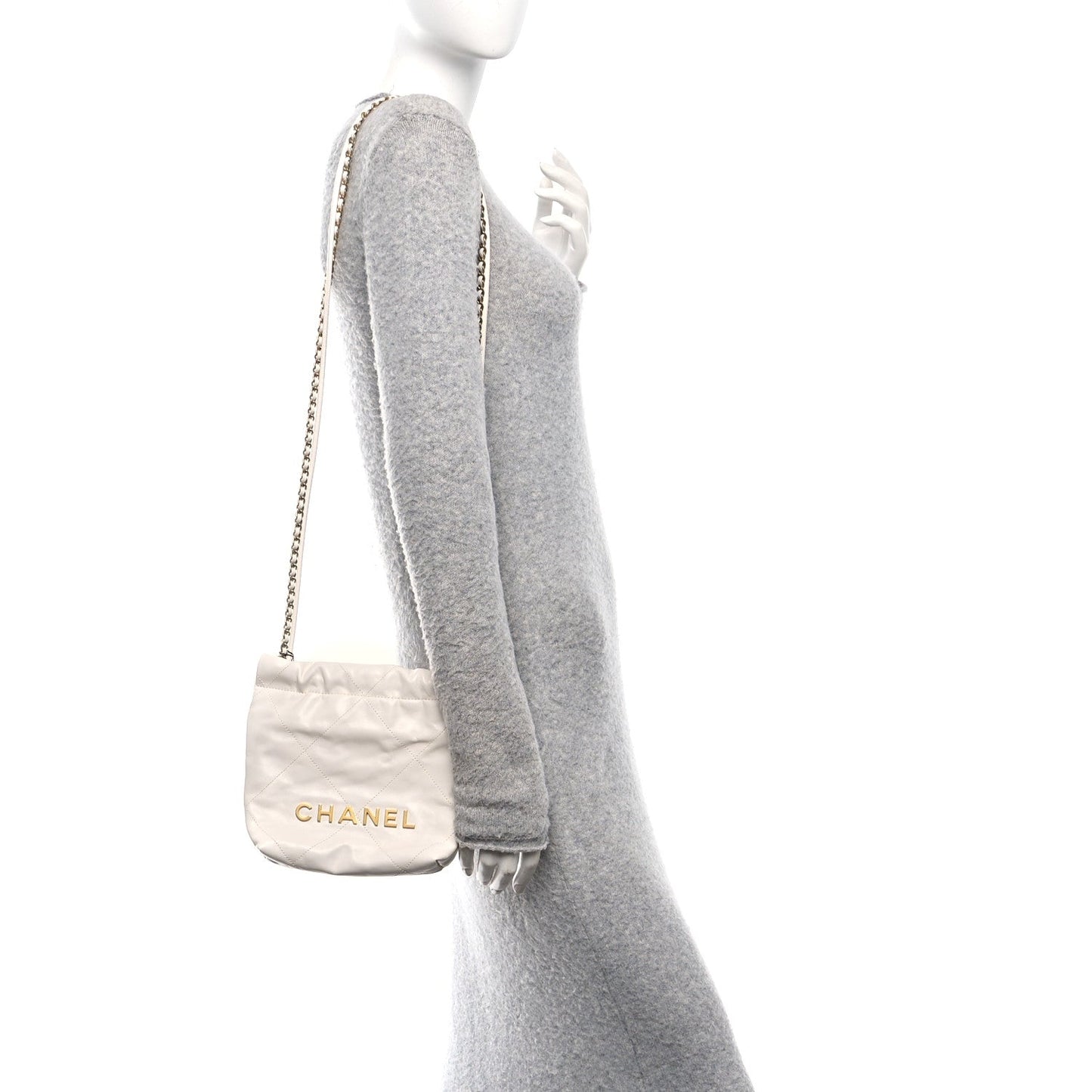 Shiny Calfskin Quilted Mini Chanel 22 White