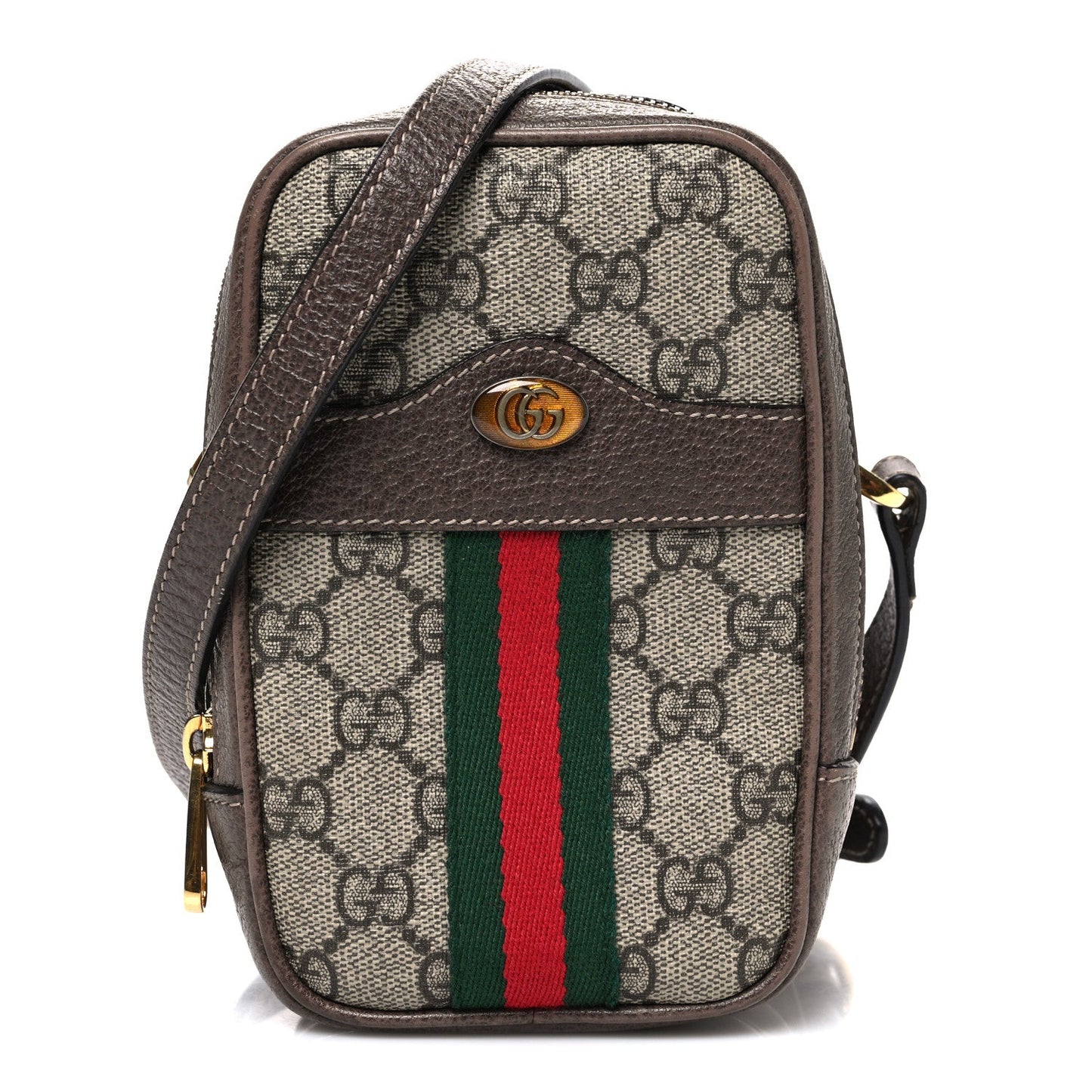 GG Supreme Monogram Web Mini Ophidia Double Zip Crossbody Bag Beige New Acero
