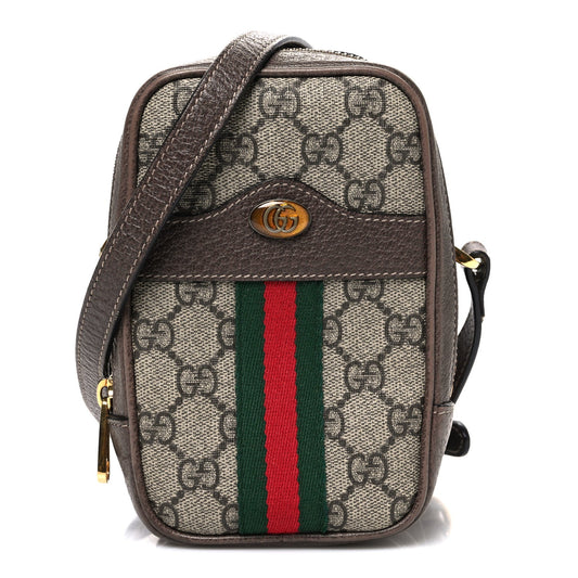 GG Supreme Monogram Web Mini Ophidia Double Zip Crossbody Bag Beige New Acero