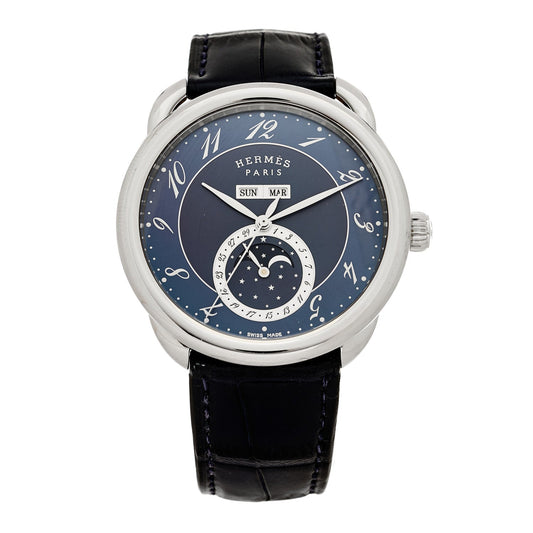 Stainless Steel Alligator 43mm Arceau Grande Lune Automatic Watch Bleu Abysse
