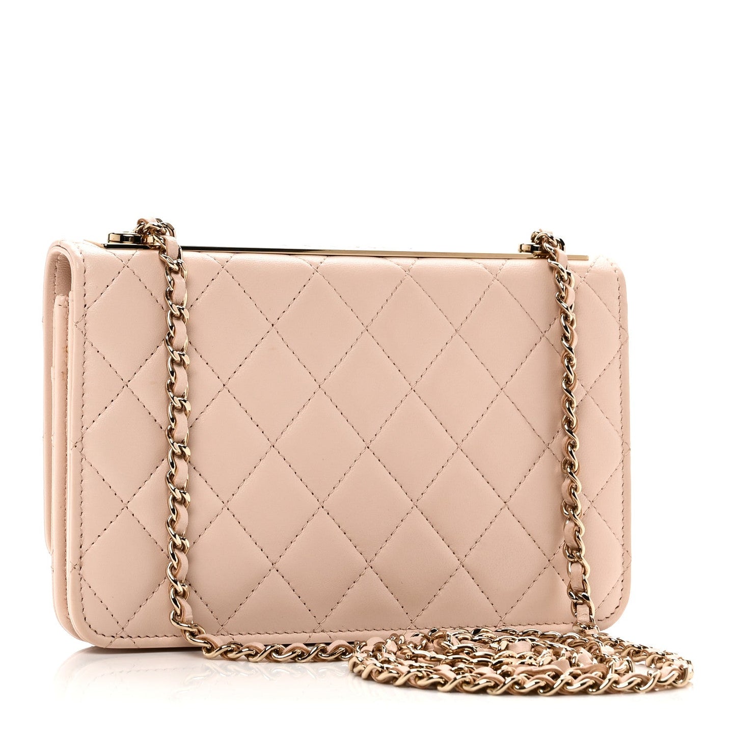 Lambskin Quilted Trendy CC Wallet On Chain WOC Light Beige