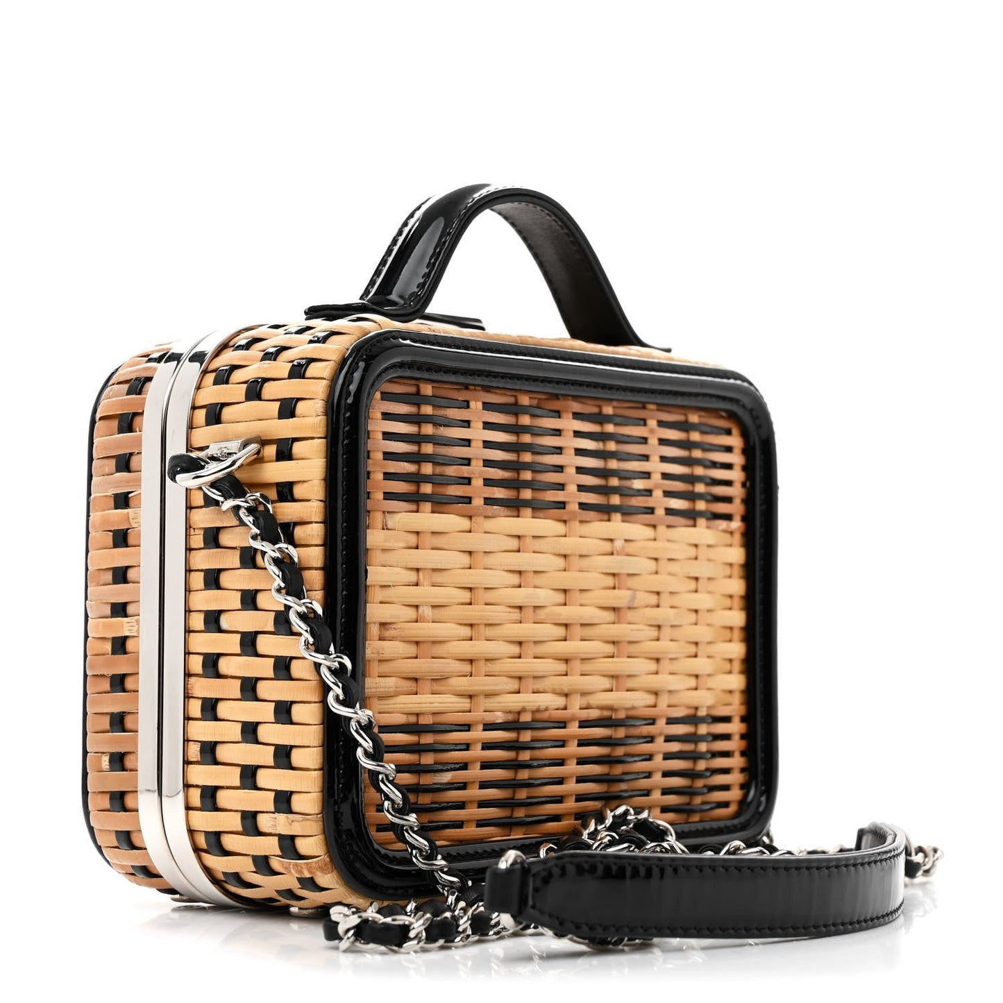 Raffia Patent Small CC Filigree Vanity Case Black
