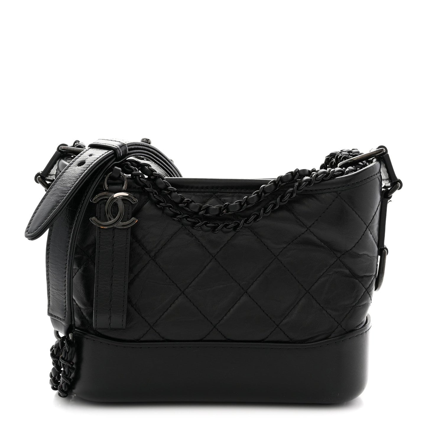 Aged Calfskin Quilted Small Gabrielle Hobo So Black
