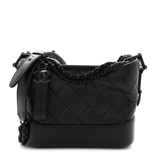 Aged Calfskin Quilted Small Gabrielle Hobo So Black