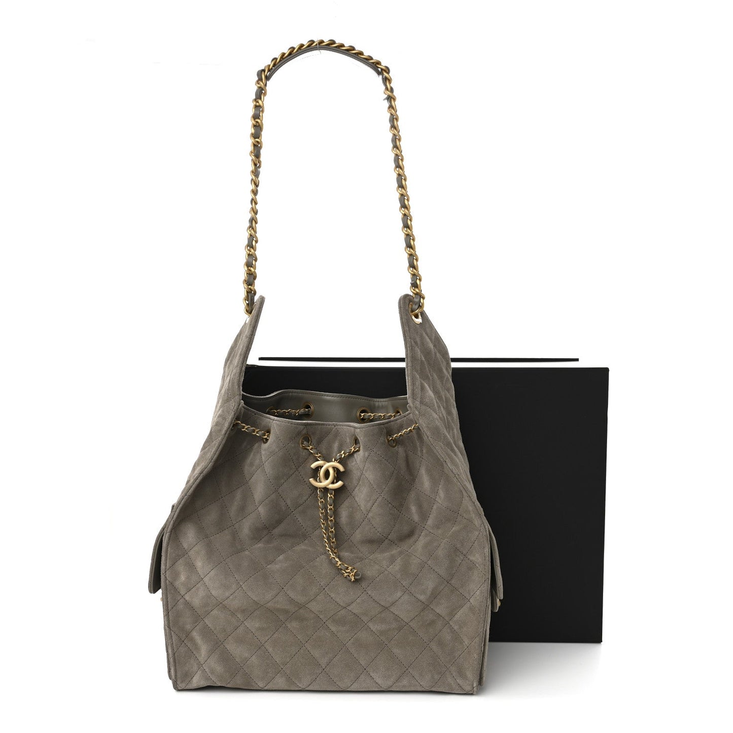 Suede Quilted Medium Chanel 25 Handbag Dark Grey