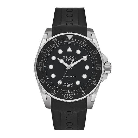 Stainless Steel Rubber 45mm Dive Quartz Watch Black