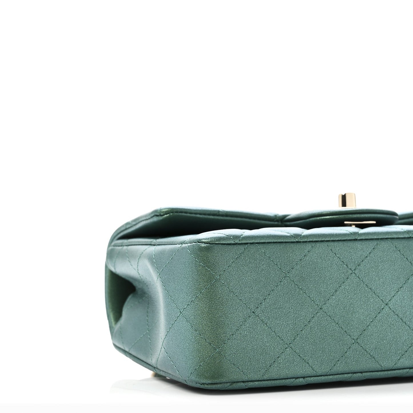 Iridescent Lambskin Quilted Mini Rectangular Flap Green