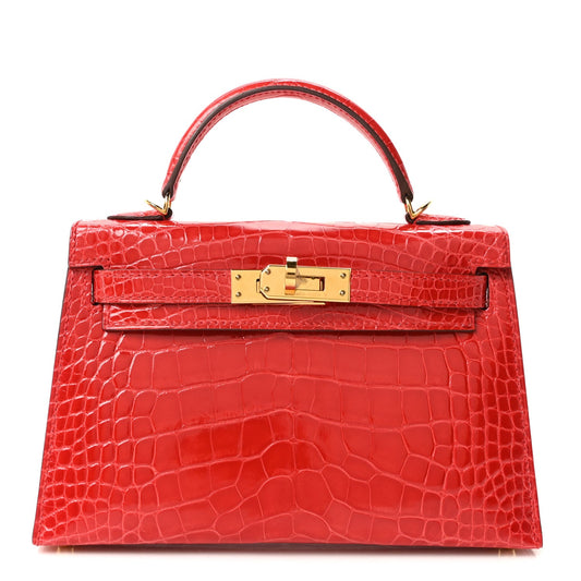 Shiny Alligator Horseshoe Mini Kelly Sellier 20 Rouge de Coeur Rose Mexico