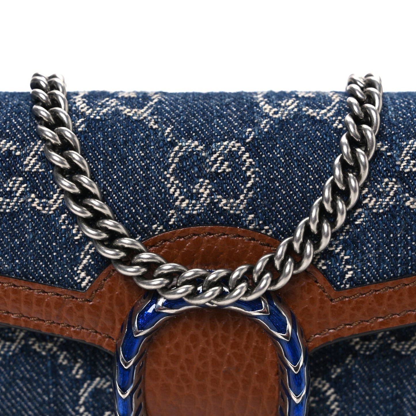 New Denim GG Monogram Dollar Calfskin Enamel Super Mini Dionysus Shoulder Bag Blue Tea Cuir Epilog Electric Blue