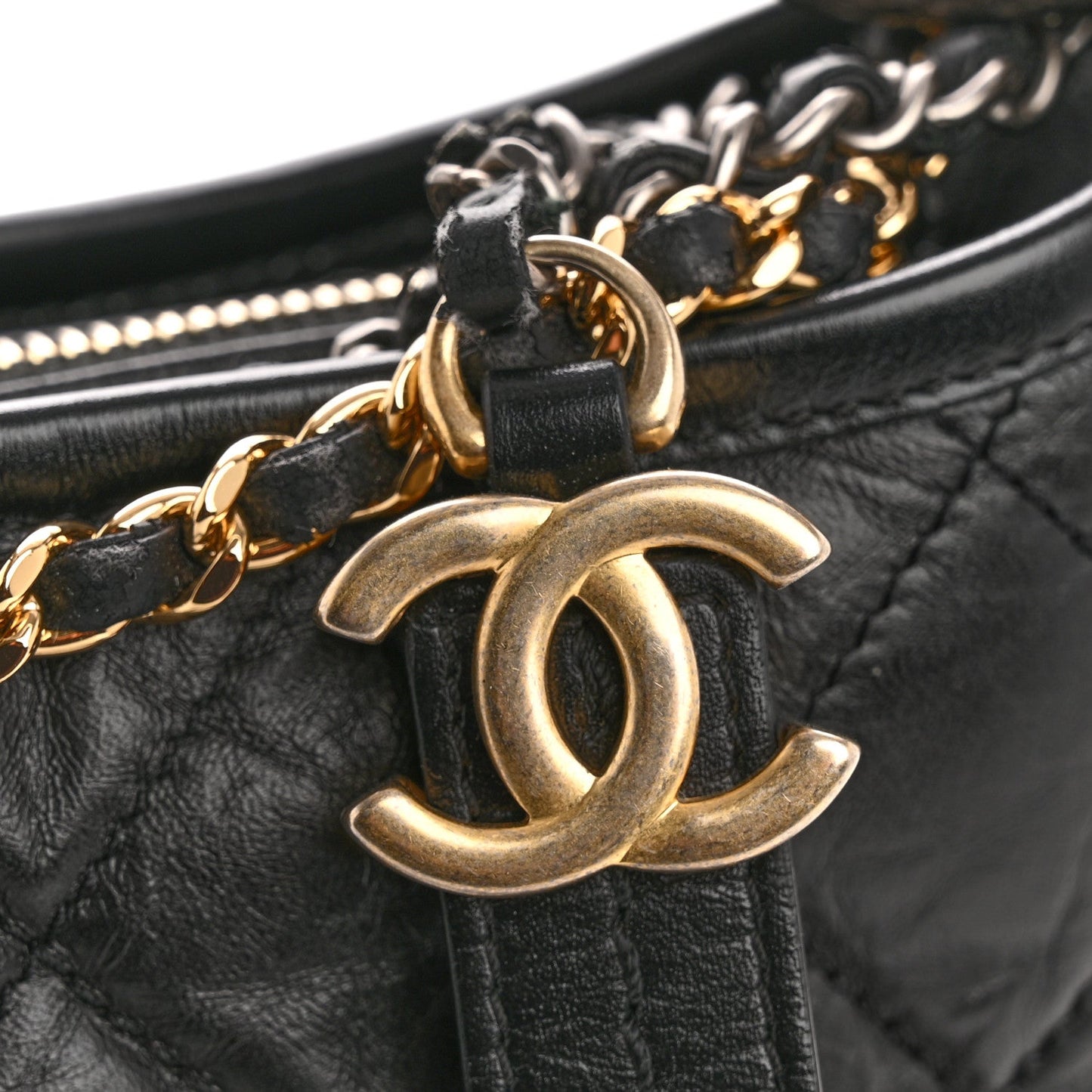 Aged Calfskin Quilted Small Gabrielle Hobo Black