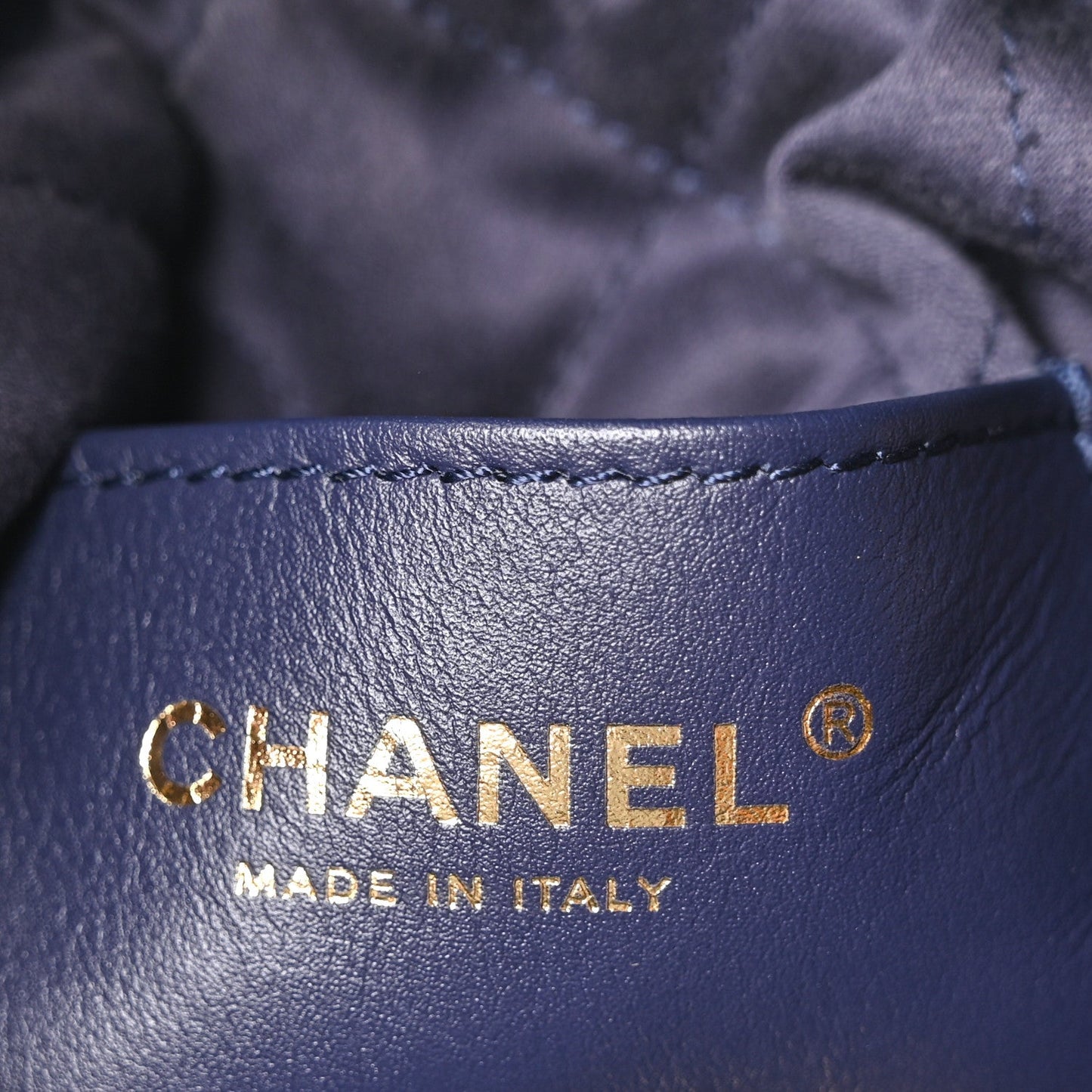 Shiny Calfskin Quilted Mini Chanel 22 Navy Blue